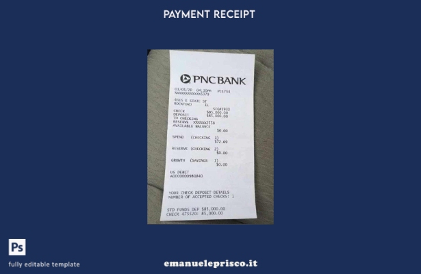 modello di ricevuta di pagamento bancario USA Pnc in stile verificato